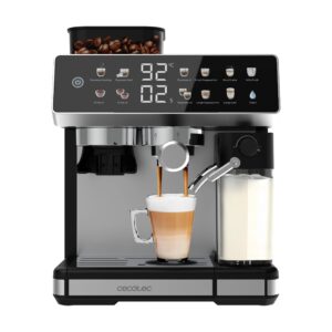 Cecotec Power Espresso 20 Barista Grind & Latte Espresso Machine with Grinder and Milk Tank, 20 Bar – Stainless Steel