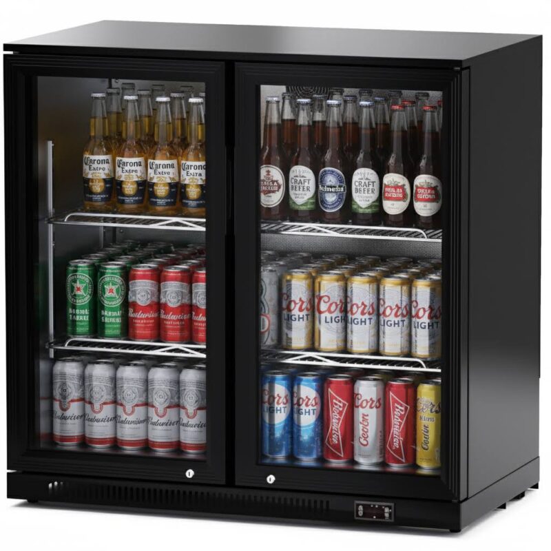 images-262.jpg Adexa BC02PP Back Bar Cooler, 2 Hinged Doors, 220 L – Black