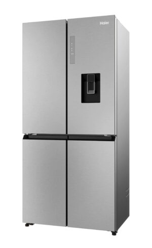 Haier HCR3818ENMM 4-Door American Fridge Freezer, 467 L – Stainless Steel