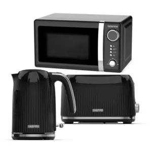 Set Hervidor, Tostadora y Microondas Geepas Fluted negro 1,7 L y 20 L